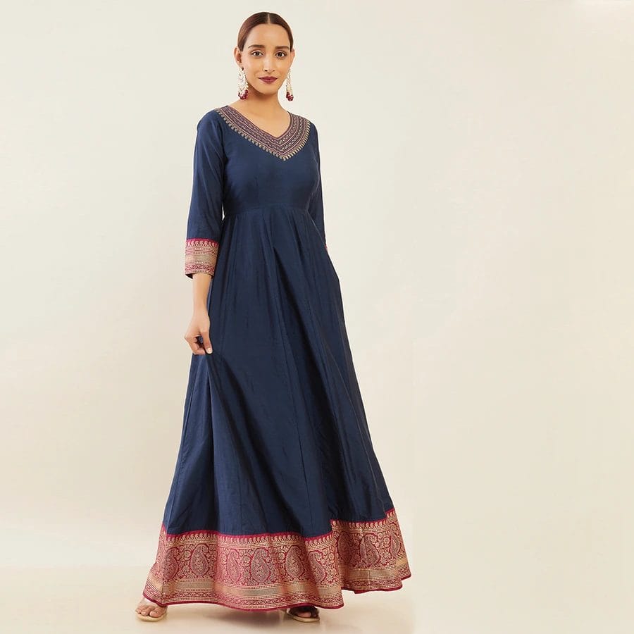 Anarkali - Dark Blue - Rasi Silks