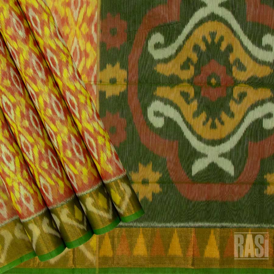 Blue Pochampally Silk Cotton Saree With Ikat Border 02 – Kumaran Silks