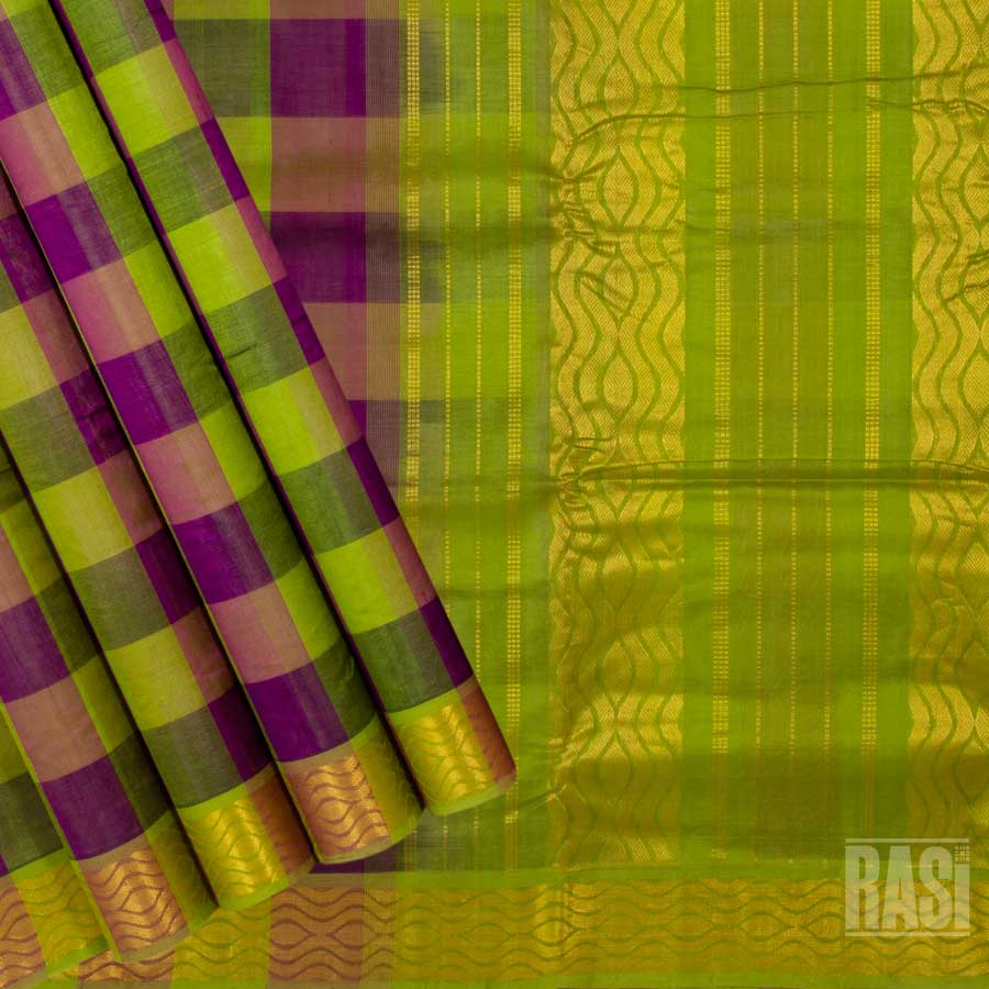 Checked Design Multicolor Nine Yards Silk Cotton Saree – Sundari Silks